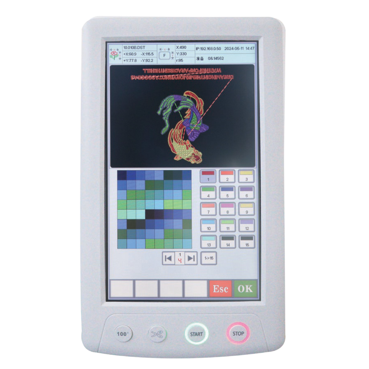 ماكينة وونيو تطريز عن طريق الكمبيوتر رأس واحد مساحة 1200*360 ، 15 ابر